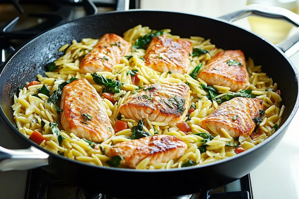 Easy One Skillet Salmon with Lemon Orzo 2 One Skillet Salmon with Lemon Orzo